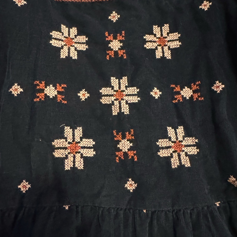 Madewell Navy Corduroy Top with Pink and White Embroidery, XXS - Picture 3 of 6